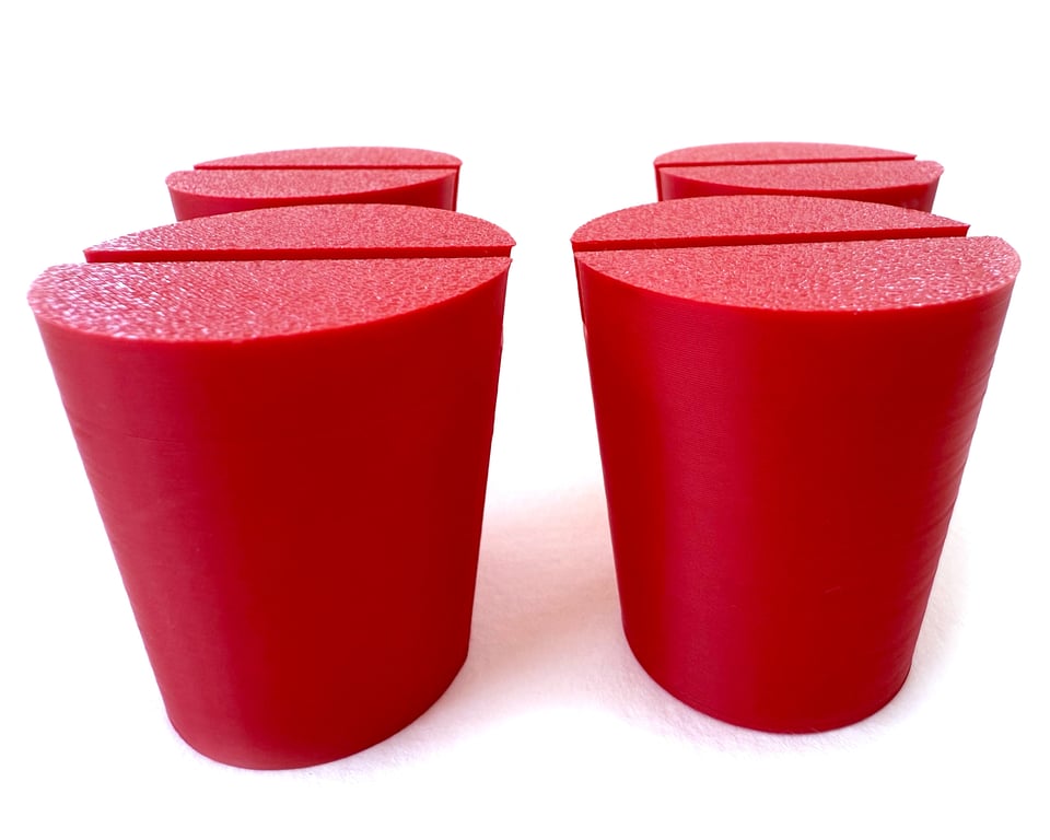 Set of 4 Red Christmas tree pots, fused glass display stands, 4mm slot