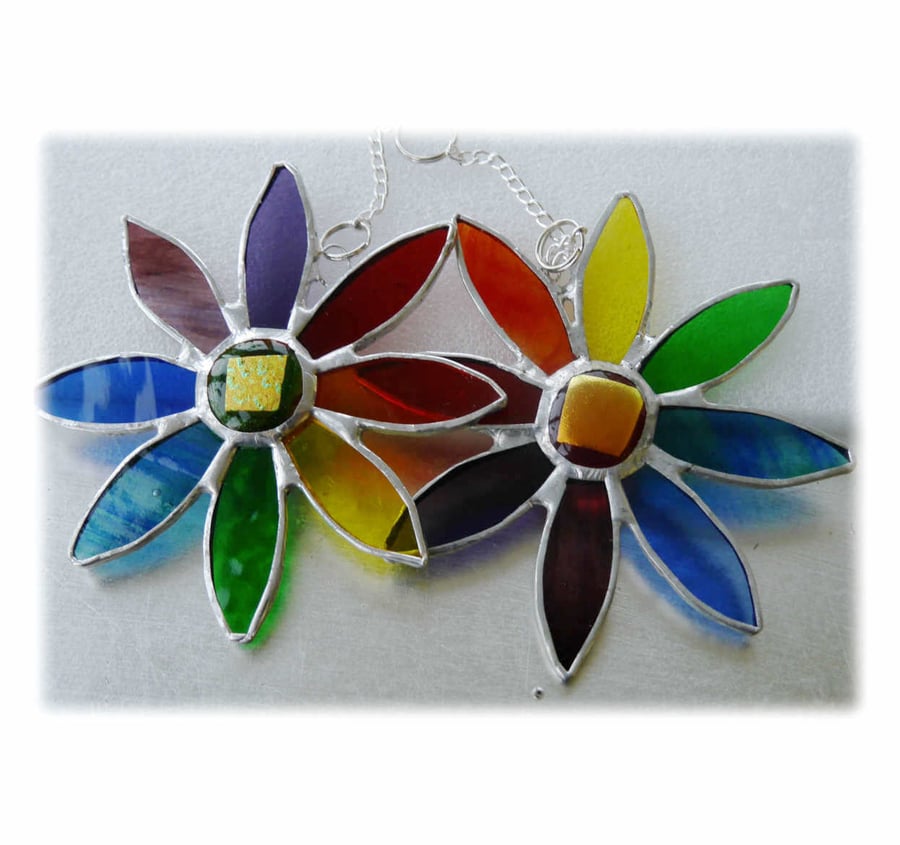 Rainbow Daisy Suncatcher Stained Glass Flower Dichroic 030 or 031