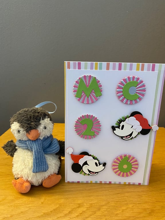 Handmade Minnie & Mickey Christmas Card – Modern Festive Design