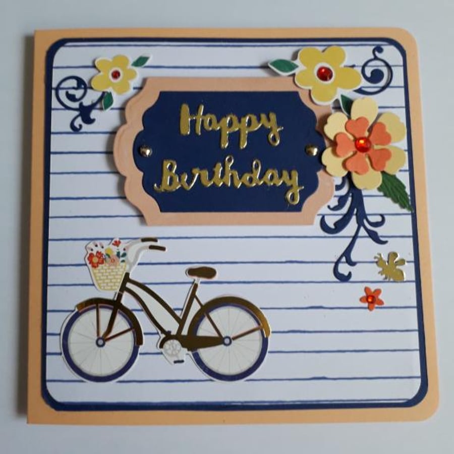 Bicycle & Flowers Birthday Card