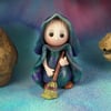 Tiny Garden Gnome 'Trey' with broom OOAK Sculpt by Ann Galvin