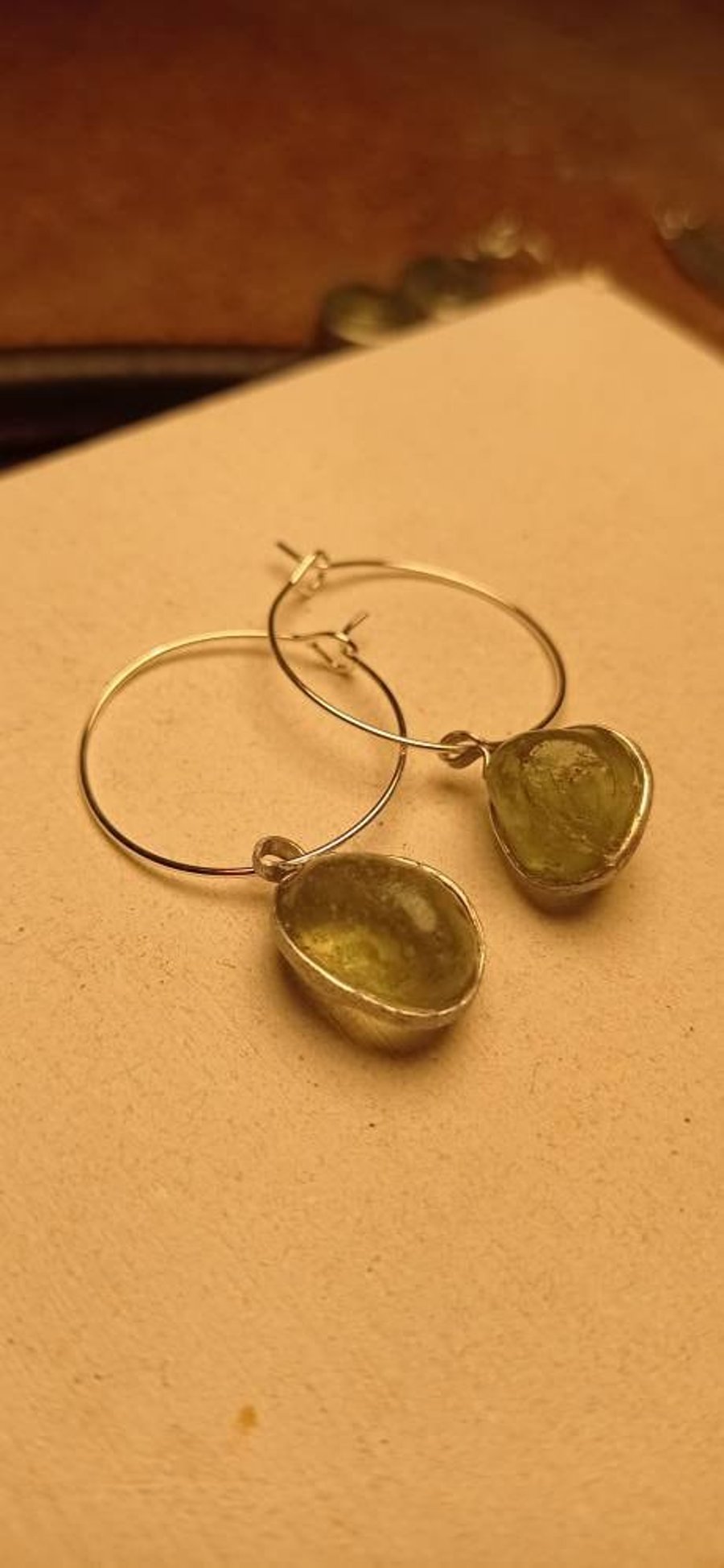 Handmade silver hoop earrings, Silver sea glass earrings, Seaham seaglass