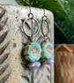 Rustic Flower Bead Earrings in Seafoam Green & Lavender Purple - Nature Inspired - Image 1
