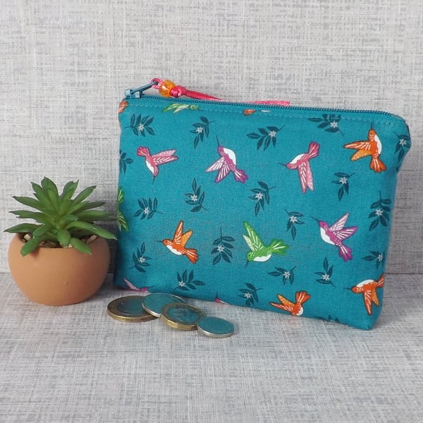 Coin purse, small make up bag, humming birds