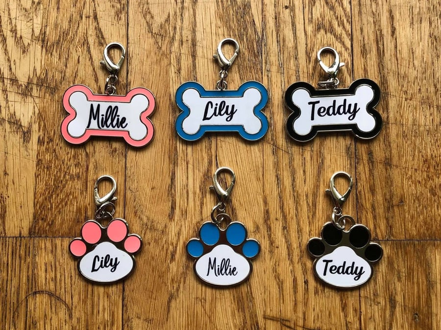 Custom Pet Name Tags Dog Name Tag Cat Paw Name Tag Pet ID Metal Tags Colourful 