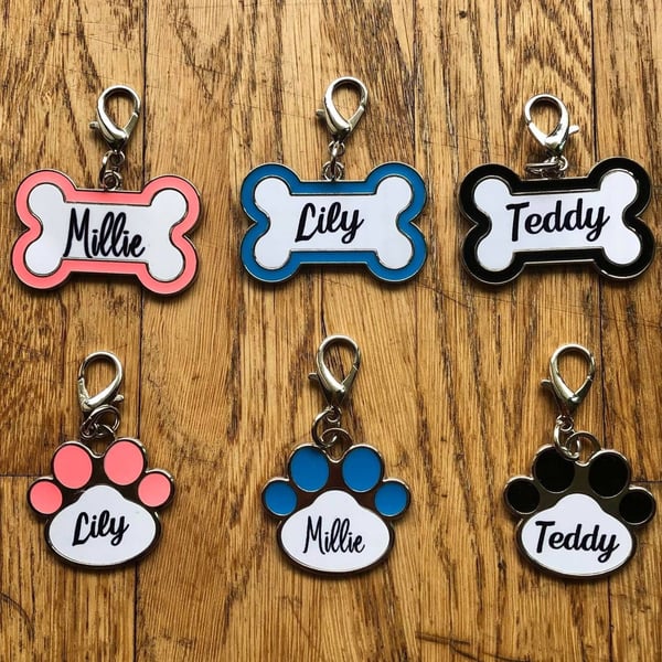 Custom Pet Name Tags Dog Name Tag Cat Paw Name Tag Pet ID Metal Tags Colourful 