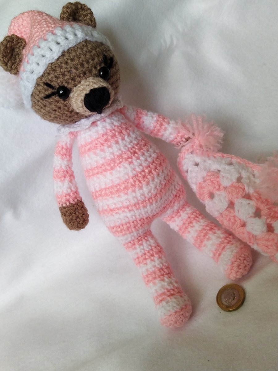 Sleepy time pink and white medium amigurami teddy bear