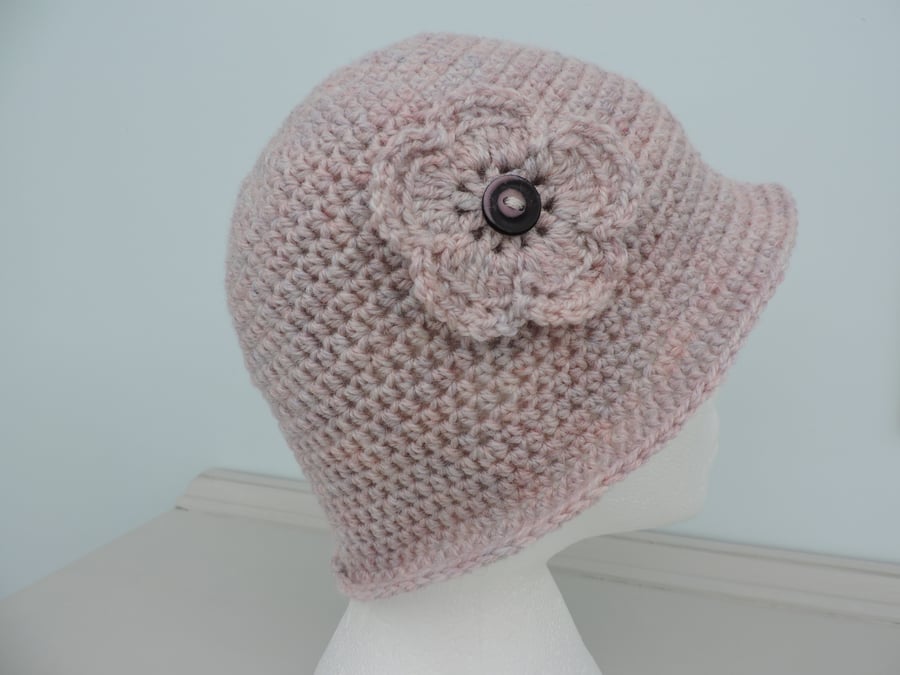  50% off Sale  Cloche Hat Crocheted in the Palest of Pink