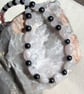 SALE Rose Quartz & Black Hematite Gemstone Statement Beaded Gothic Necklace - Image 2