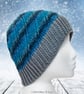 Crochet hat, beanie. Blue and grey ombre ladies swirl pom pom hat. Ladies hat. - Image 4