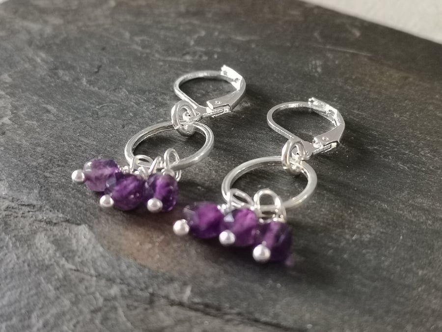 Amethyst semi precious earrings, February birthstone