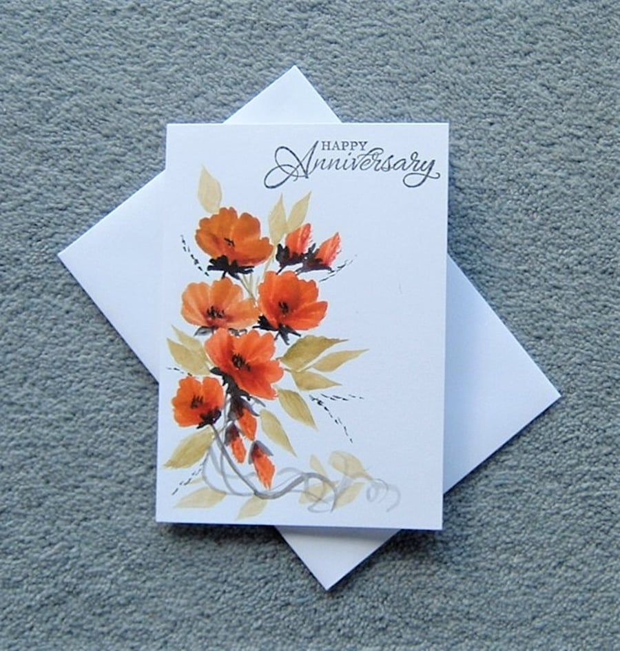 Anniversary card hand painted floral watercolour original ( ref F 173 )