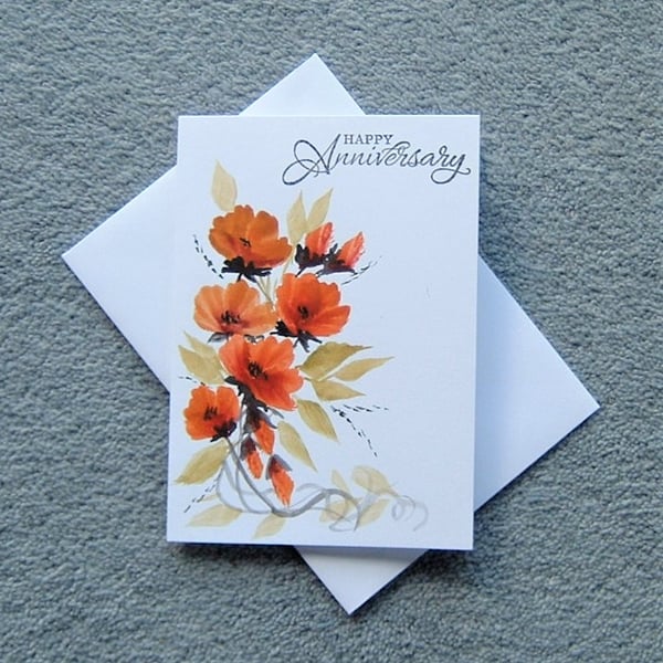 Anniversary card hand painted floral watercolour original ( ref F 173 )