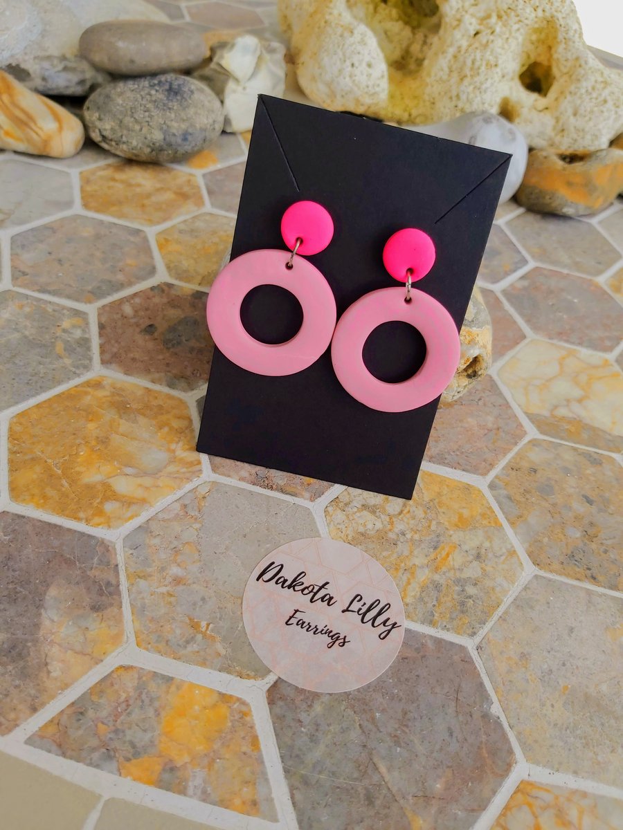 Two tone pink polymer clay earrings