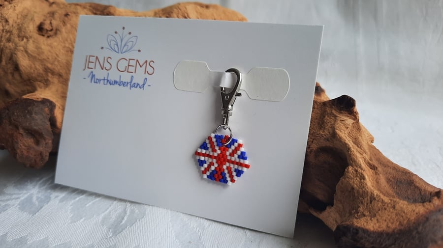 Beaded Union Jack Keyring Charm