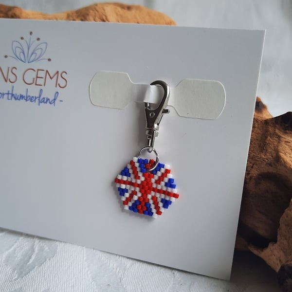 Beaded Union Jack Keyring Charm