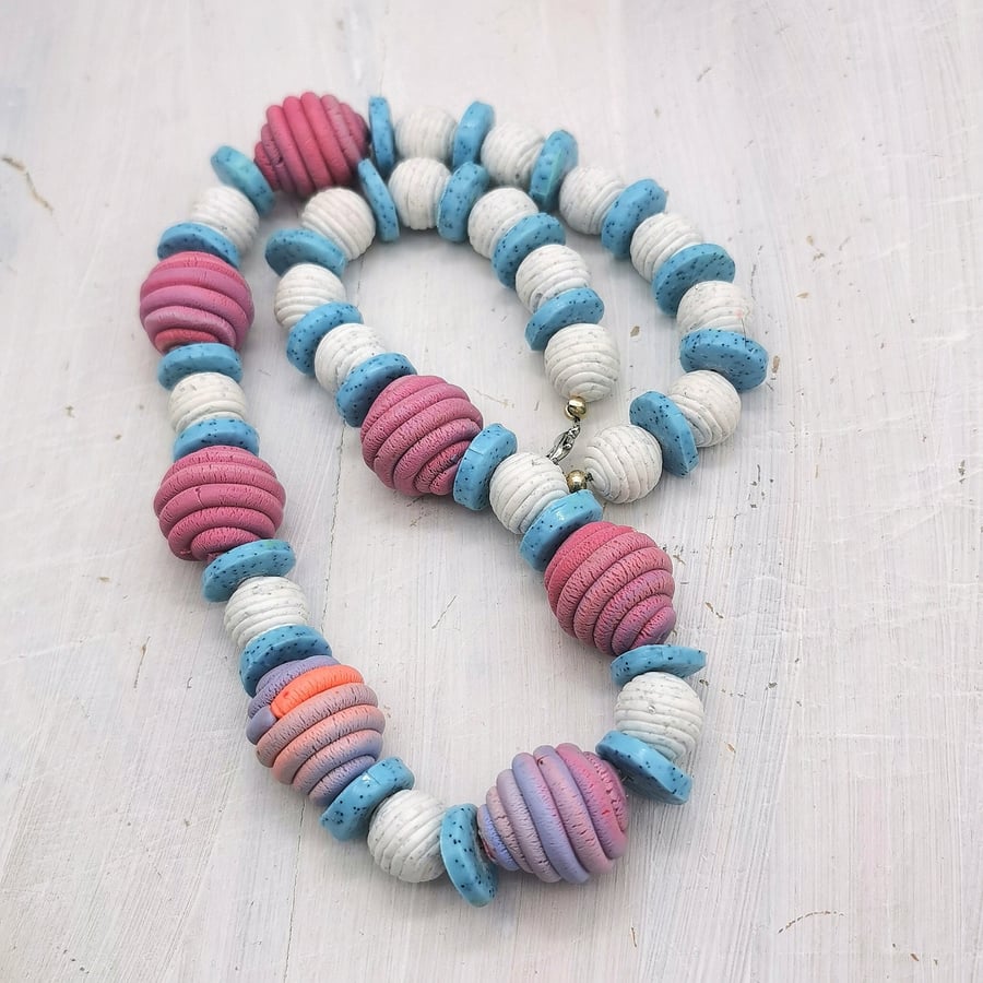 Unique, Handcrafted, chunky pastel colour necklace 