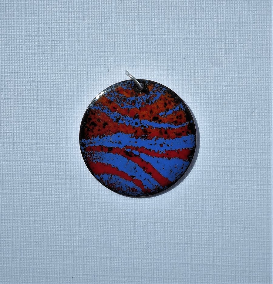 ‘Zing’ pendant in blue and orange enamelled copper 135