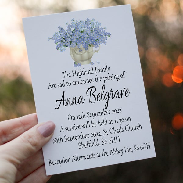 In Loving Memory Funeral Invitation, Personalised Funeral Stationery, Funeral 