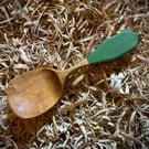 Symmetrical Sycamore Wood Eating Spoon with green handle and gold finial