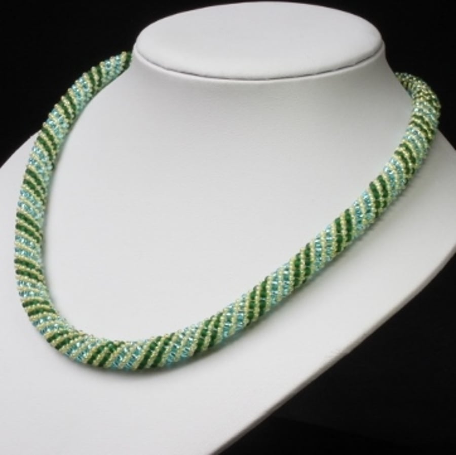 Green, Aqua and Yellow Russian Spiral Necklace