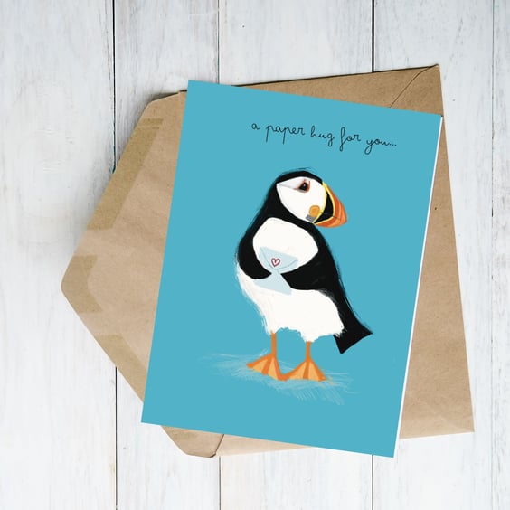 Valenitines Card Blank card Puffin card all occassions