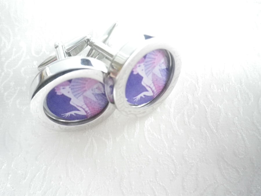 1920s Flapper cufflinks, soft pastels, lovely romantic image, free UK shipping
