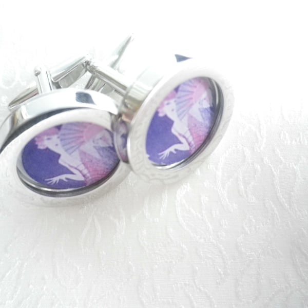 1920s Flapper cufflinks, soft pastels, lovely romantic image, free UK shipping