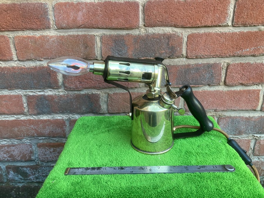 Vintage Brass Blowlamp Table Lamp, Upcycled Blowtorch