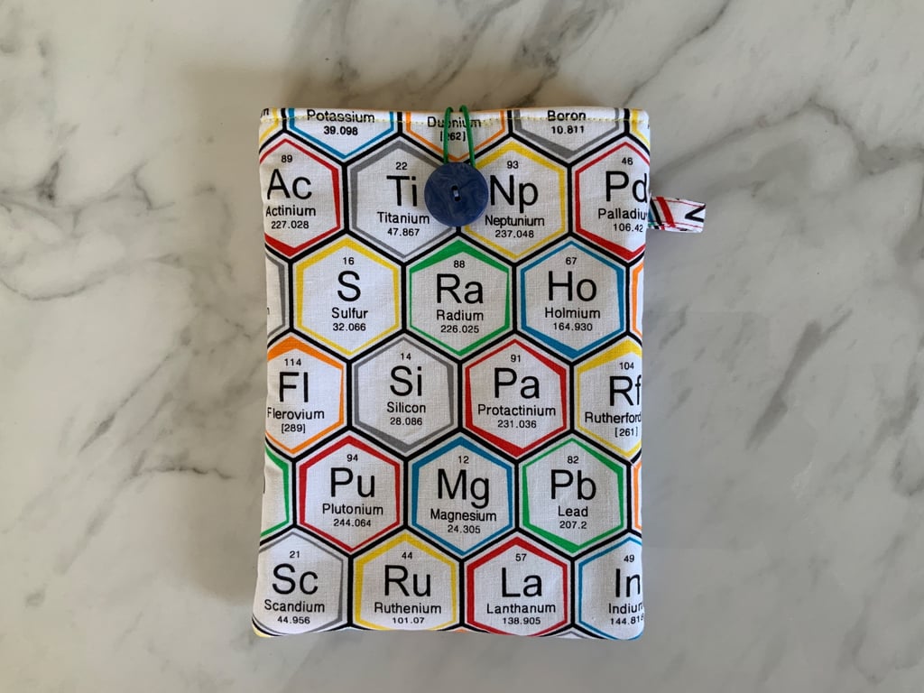 Kindle sleeve, Periodic Table pattern, button and elastic loop closure