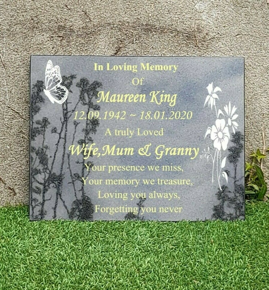 Personalised Memorial Grave Plaque Engraved Headstone Black Granite Grave Marker