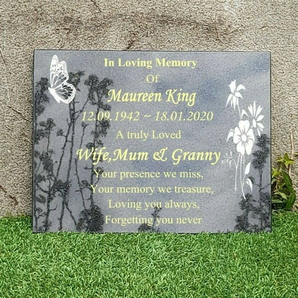Personalised Memorial Grave Plaque Engraved Headstone Black Granite Grave Marker