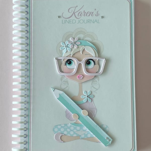Handmade A5 Premium Journal-Square Glasses Lady-3D Notebook