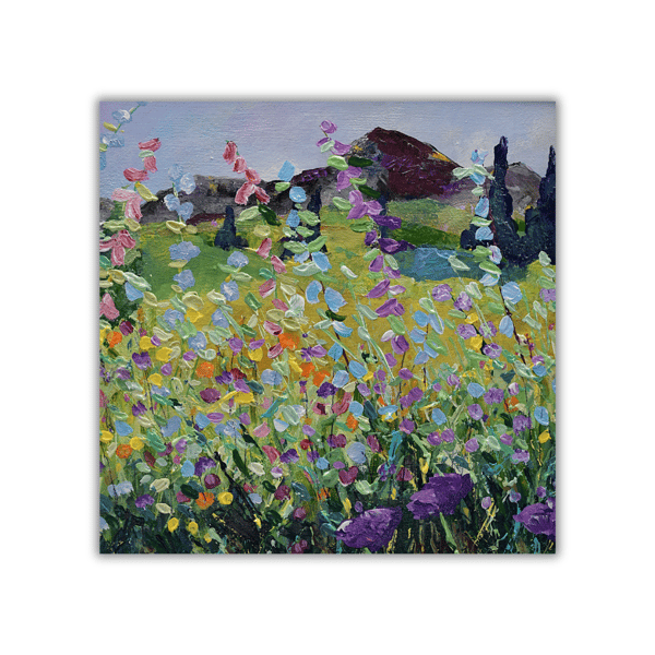 A mounted acrylic painting - wildflowers - landscape - Scotland