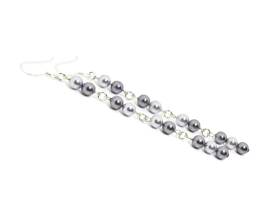 Purple Pearls Long Earrings With Sterling Silver - More Colours Available