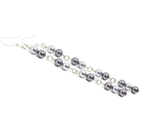 Purple Pearls Long Earrings With Sterling Silver - More Colours Available