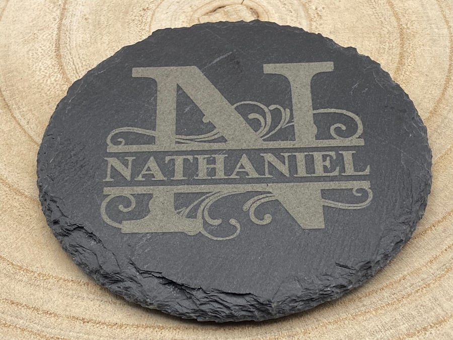 Monogram Split Name Slate Coaster - Circle or Square