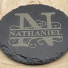 Monogram Split Name Slate Coaster - Circle or Square