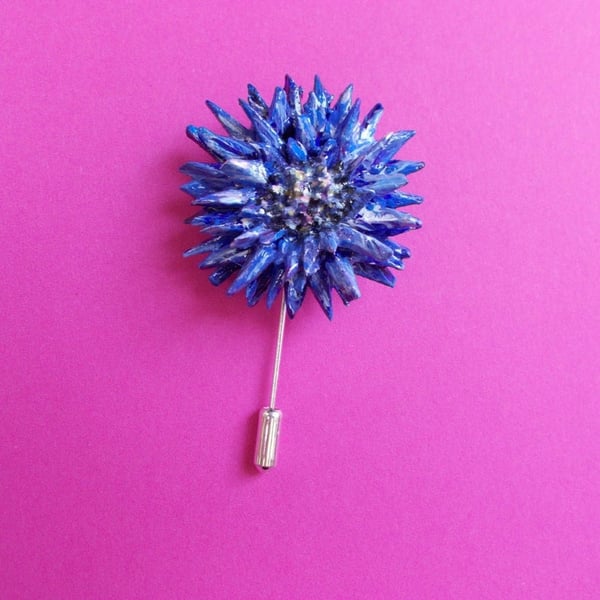 CORNFLOWER PIN 3D Blue Wedding Flower Corsage Lapel Brooch HANDMADE HAND PAINTED