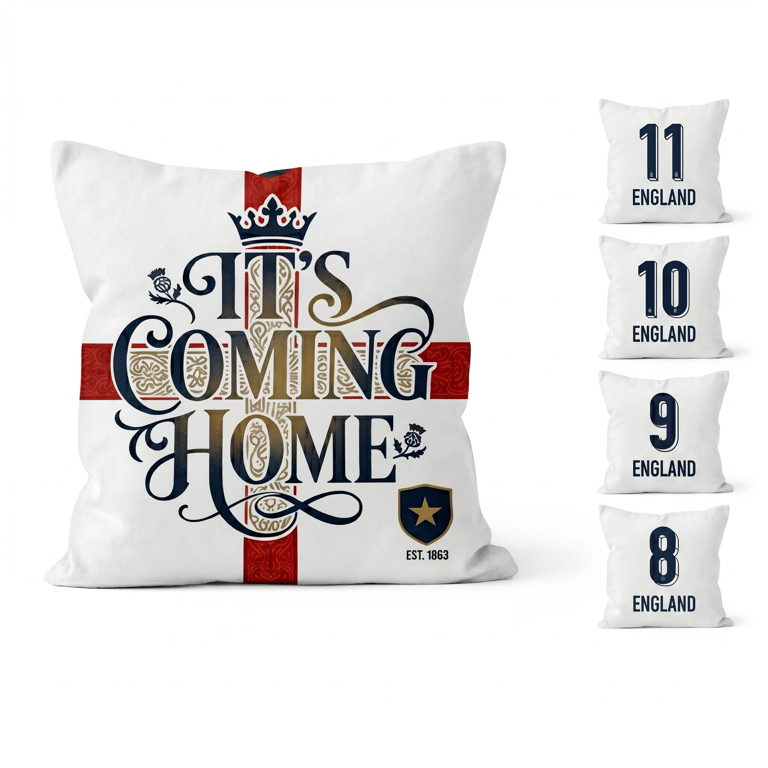 Unique England Fan Cushion Covers Set of 4, It's Coming Home Football Gift 45cm