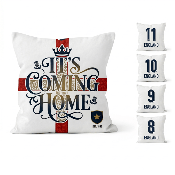 Unique England Fan Cushion Covers Set of 4, It's Coming Home Football Gift 45cm
