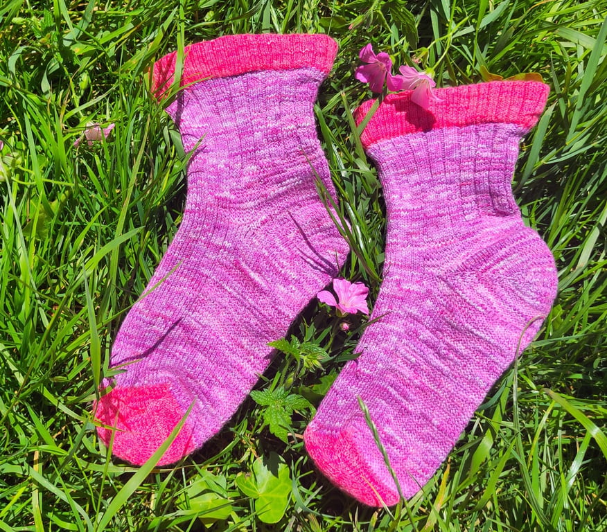 Luxury vegan hand-cranked pima cotton socks in fruity pink and lilac