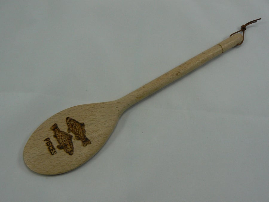 Wooden spoon with Pisces star sign (pyrographed)