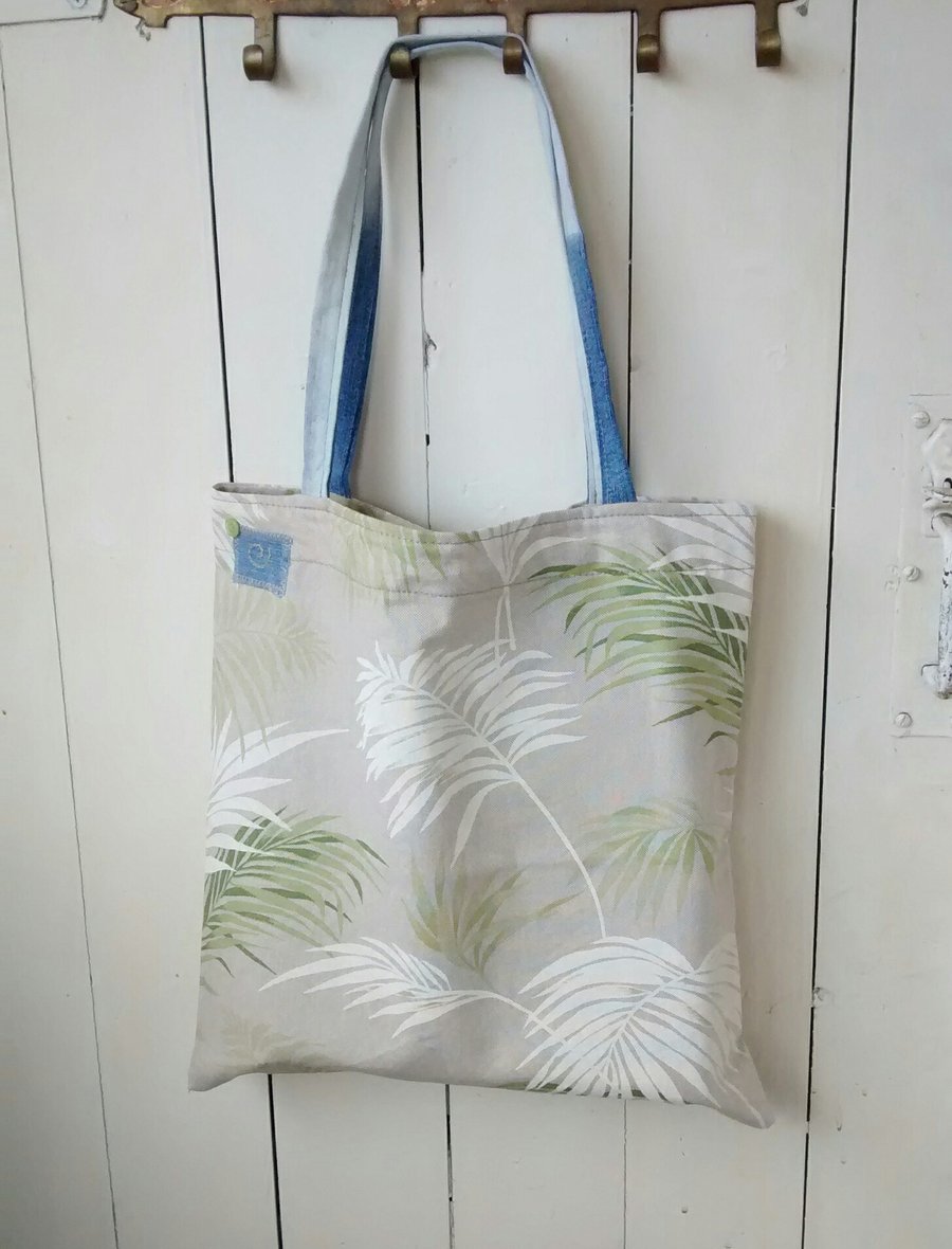Tote Bag, Palm Leaves, Handmade Upcycled Bag
