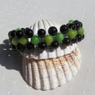 Black Onyx & Green Peridot Gemstone Woven Beaded Bracelet "Phillina"