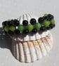 Black Onyx & Green Peridot Gemstone Woven Beaded Bracelet "Phillina"