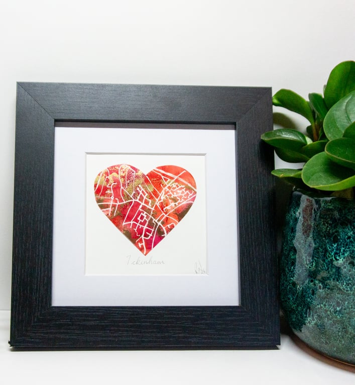 Personalised Red Heart Map custom made heart shaped paintings of special places