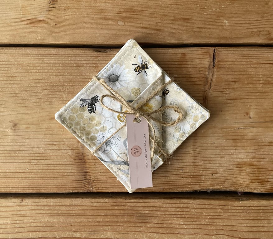 Fabric Coasters, 4 Set, Handmade Coasters, Cotton Coasters. Bees-COAST-11