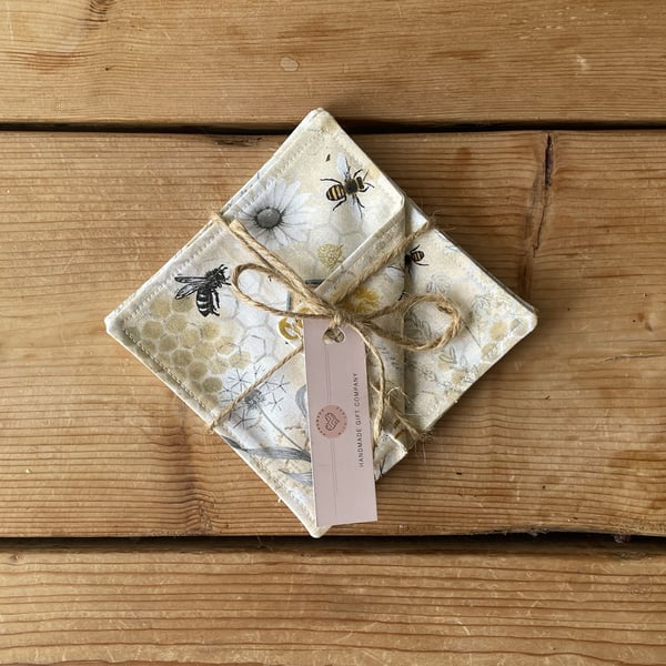 Fabric Coasters, 4 Set, Handmade Coasters, Cotton Coasters. Bees-COAST-11