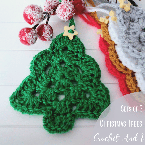 Set of 3 Green Crochet Christmas Trees
